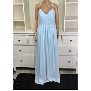 Dress Sky Blue Spaghetti Strap Ruched Lace Up Back Maxi Gown Size 12